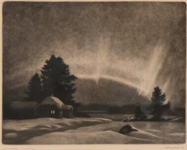 Ott Kangilaski “Põhjavalgus”, 1955. Plm 29 x 37 cm.