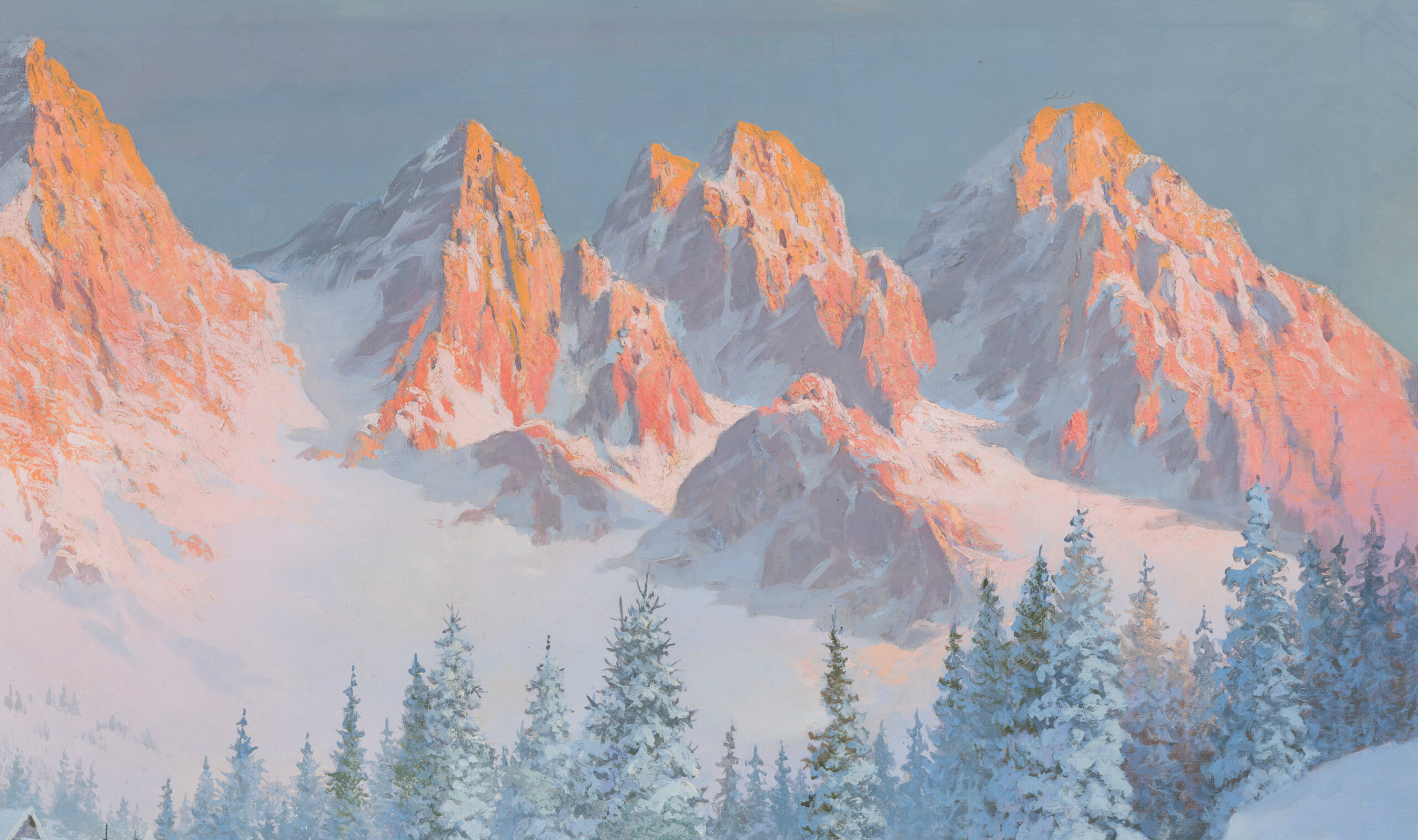 August Albo “Päikesetõus lumel”, 1950-ndad. 62 x 102 cm.