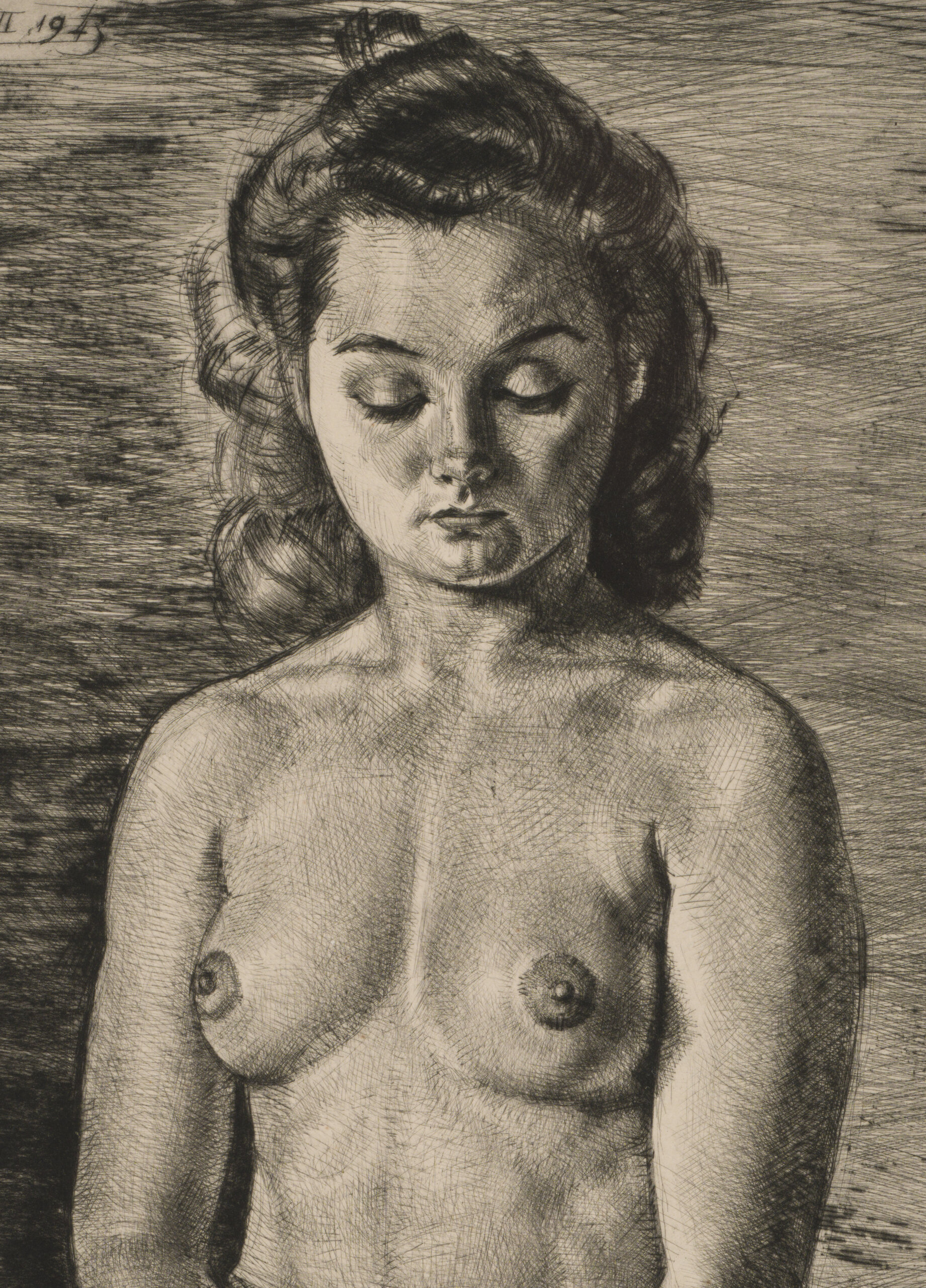 Eduard Wiiralt “Poolakt (Astrid)”, 1943. Plm 48,8 x 32,6 cm.
