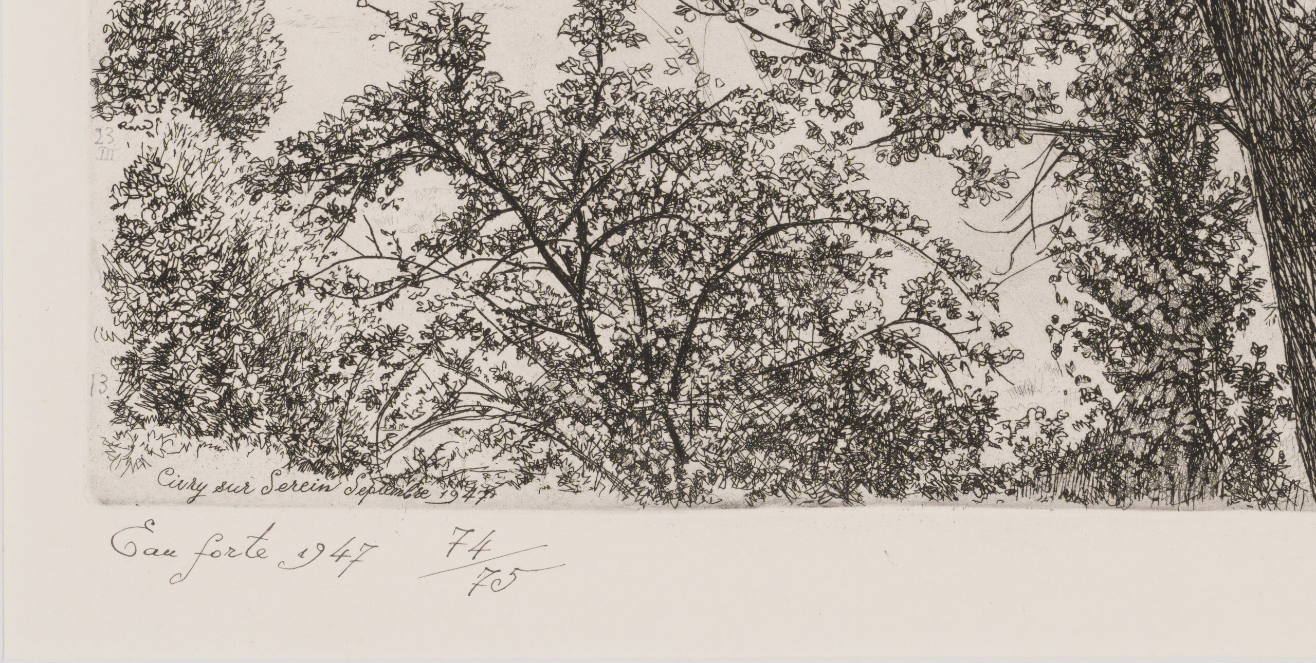 Eduard Wiiralt “Burgundia maastik (Maastik hobustega)”, 1947. Plm 32,2 x 39,6 cm