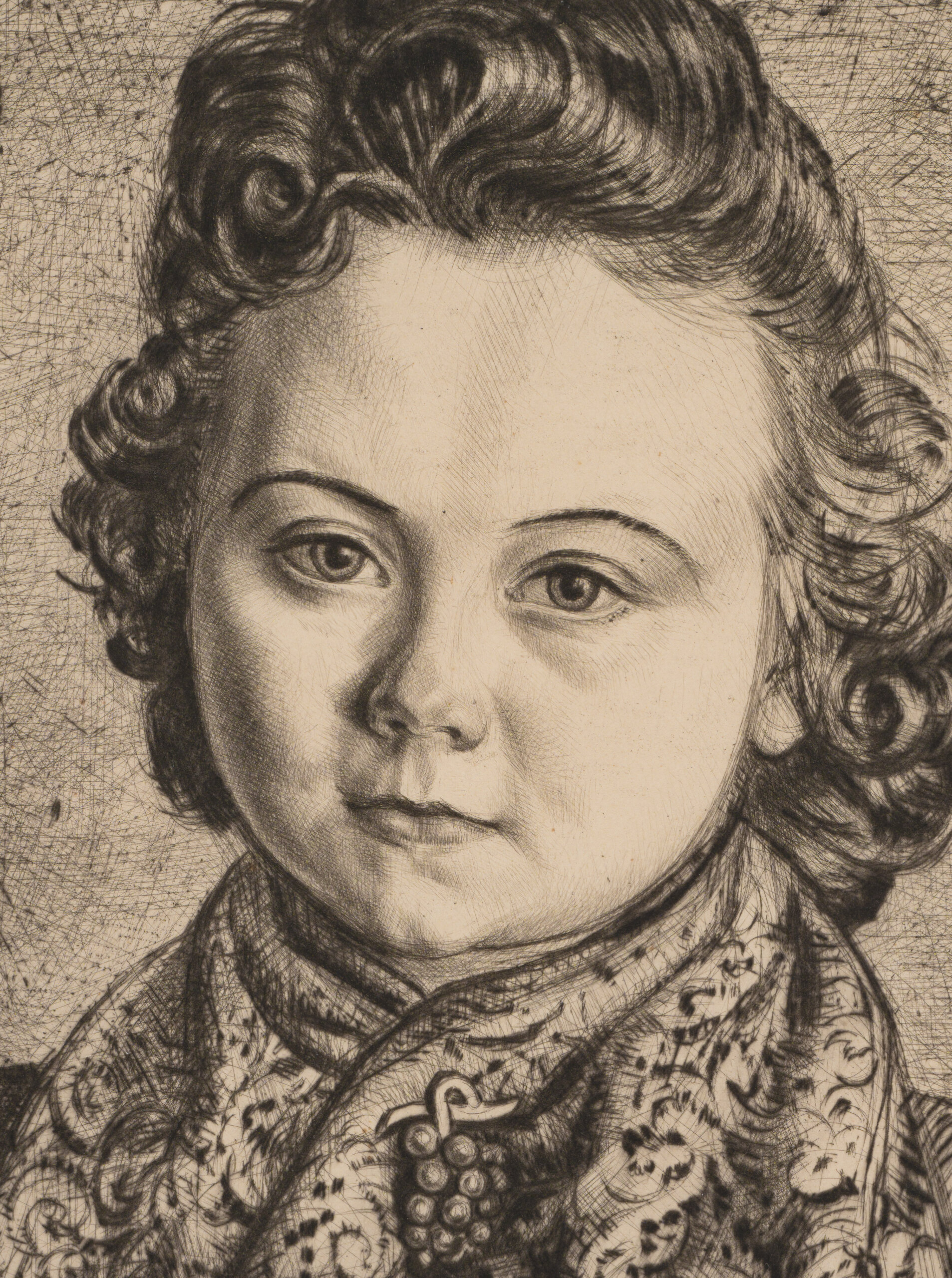 Eduard Wiiralt “Tütarlaps kirju salliga”, 1941. Plm 39,1 x 24,7 cm.