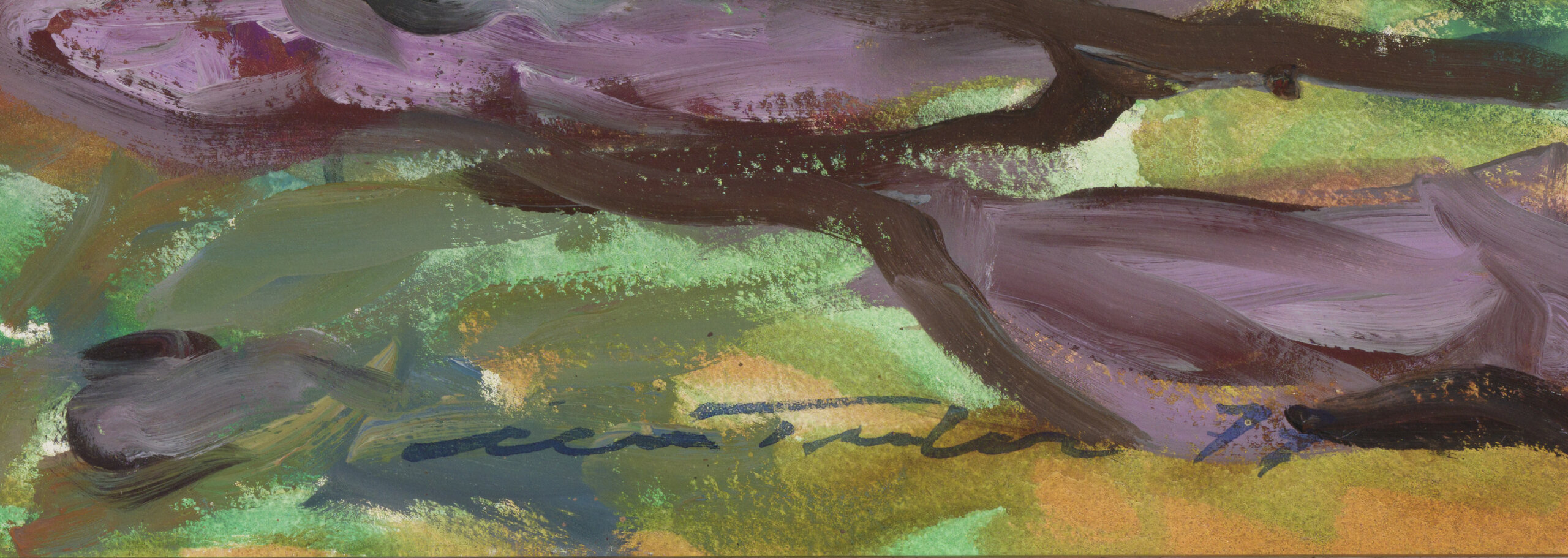 Ülo Teder “Taluvaade punaste puudega”, 1988. 50 x 80 cm.
