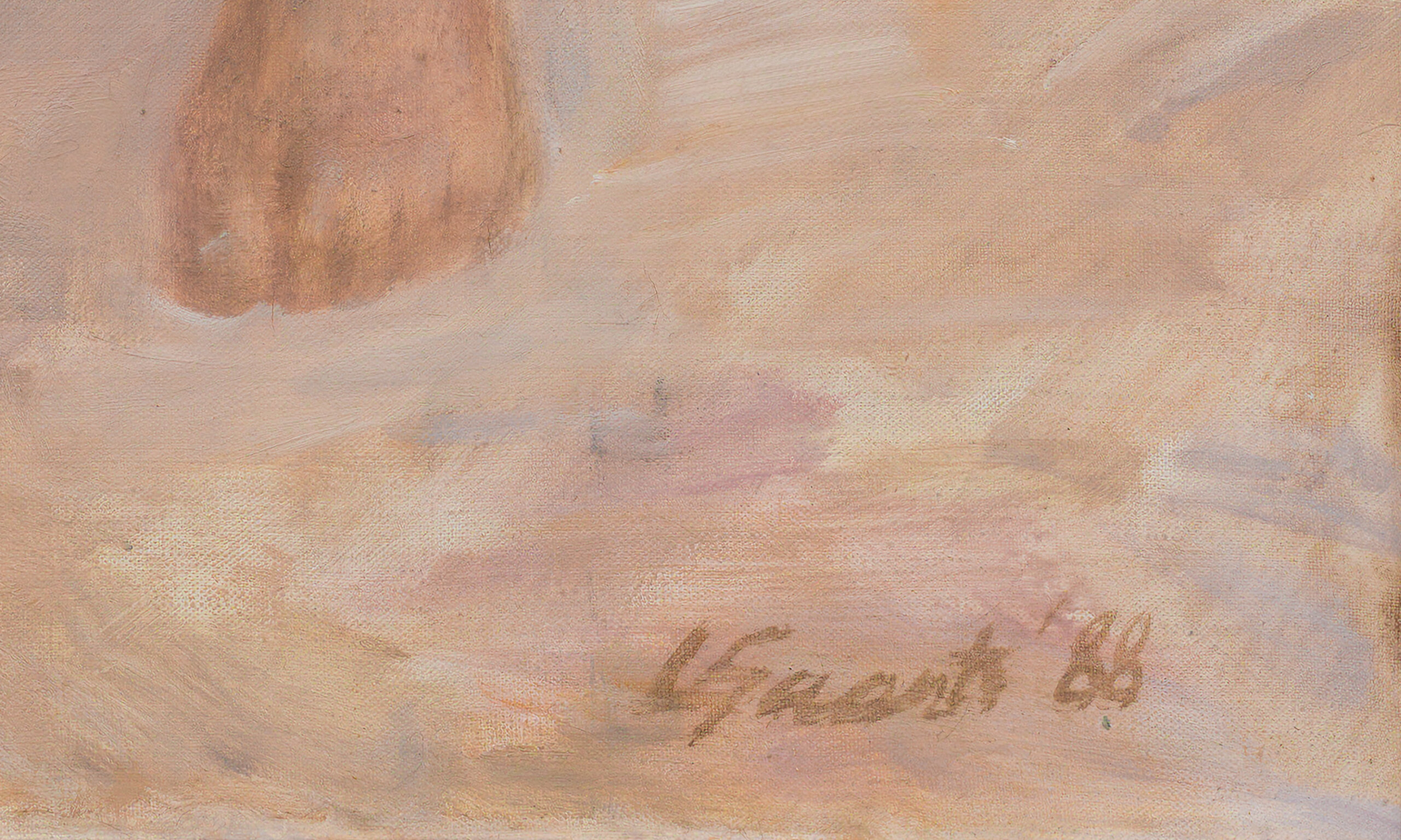 Lembit Saarts “Aktid rannamaastikul, sinise rätikuga”, 1988. 63 x 110 cm.