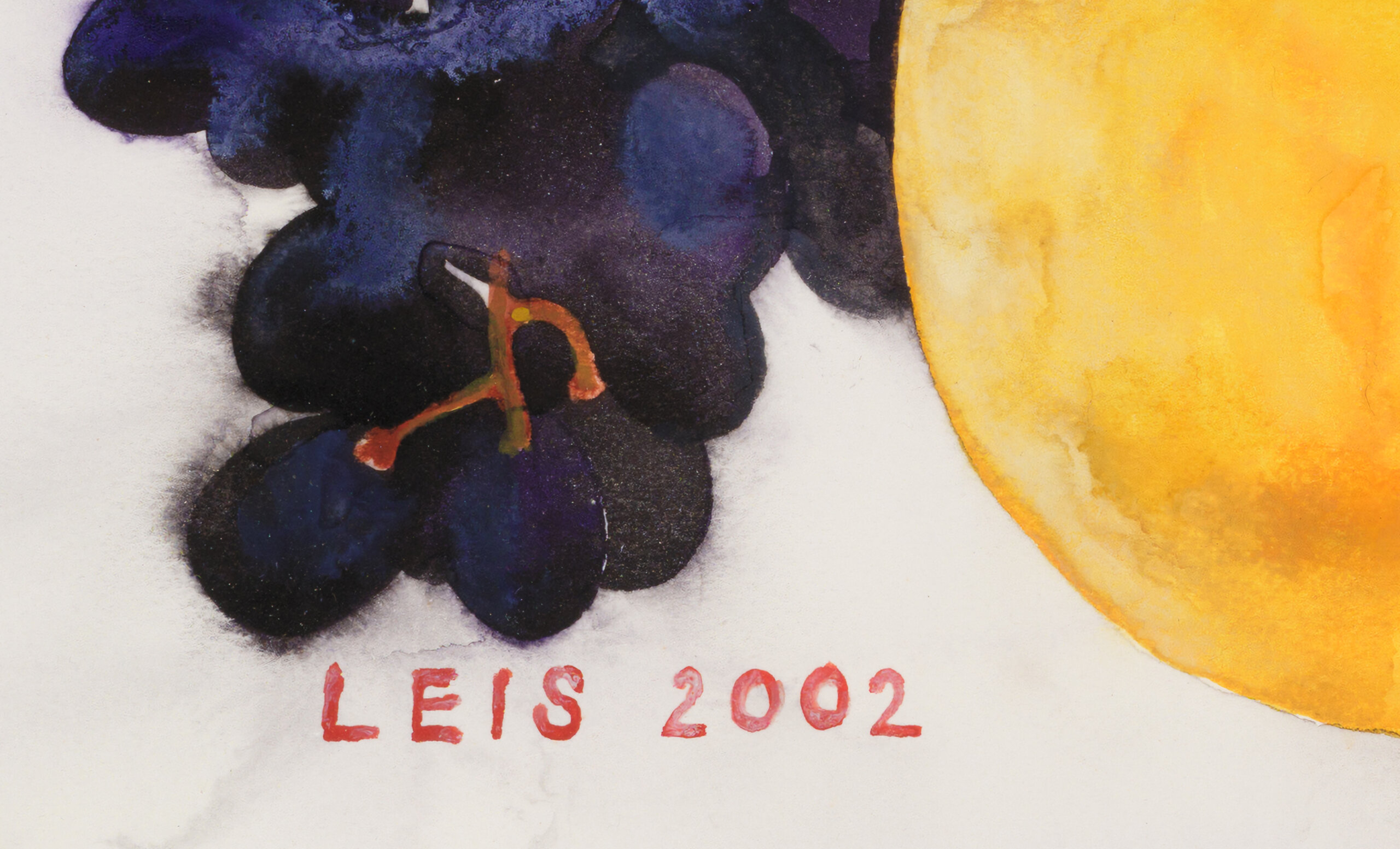 Malle Leis “Natüürmort eksootiliste puuviljadega“, 2002. 28 x 35 cm.