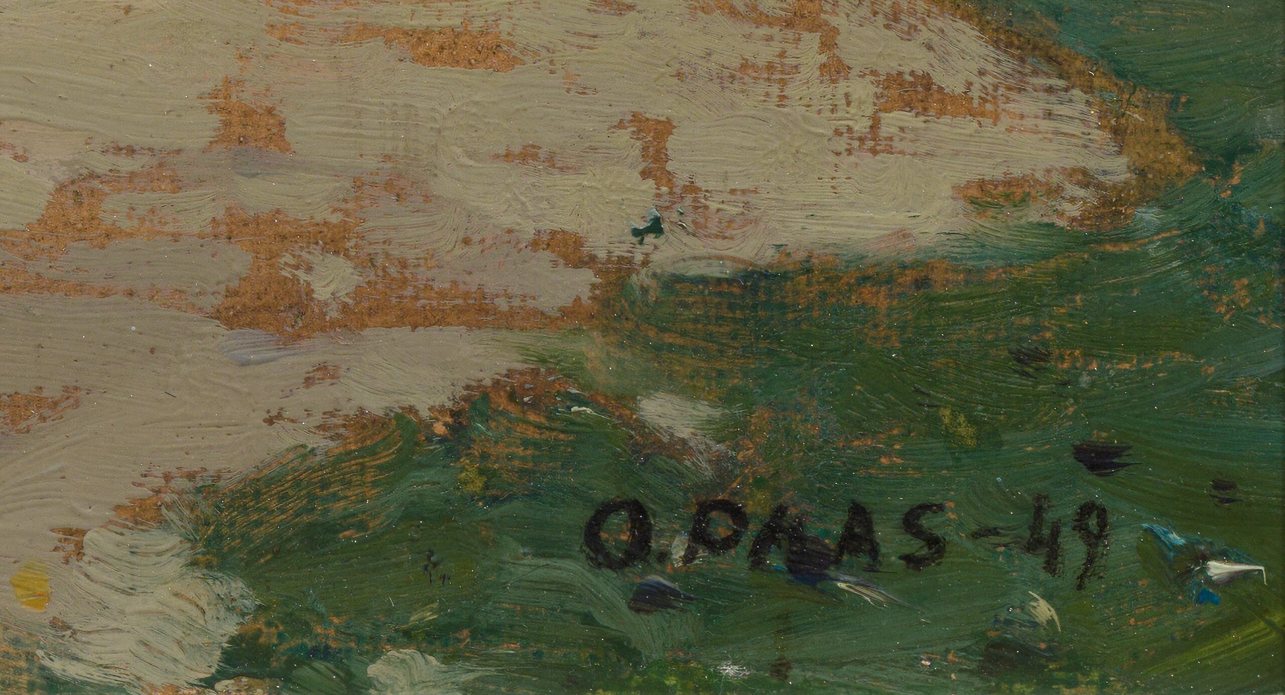 Otto Paas “Purjekas helesinise linna taustal”, 1949. 43 x 58,5 cm.