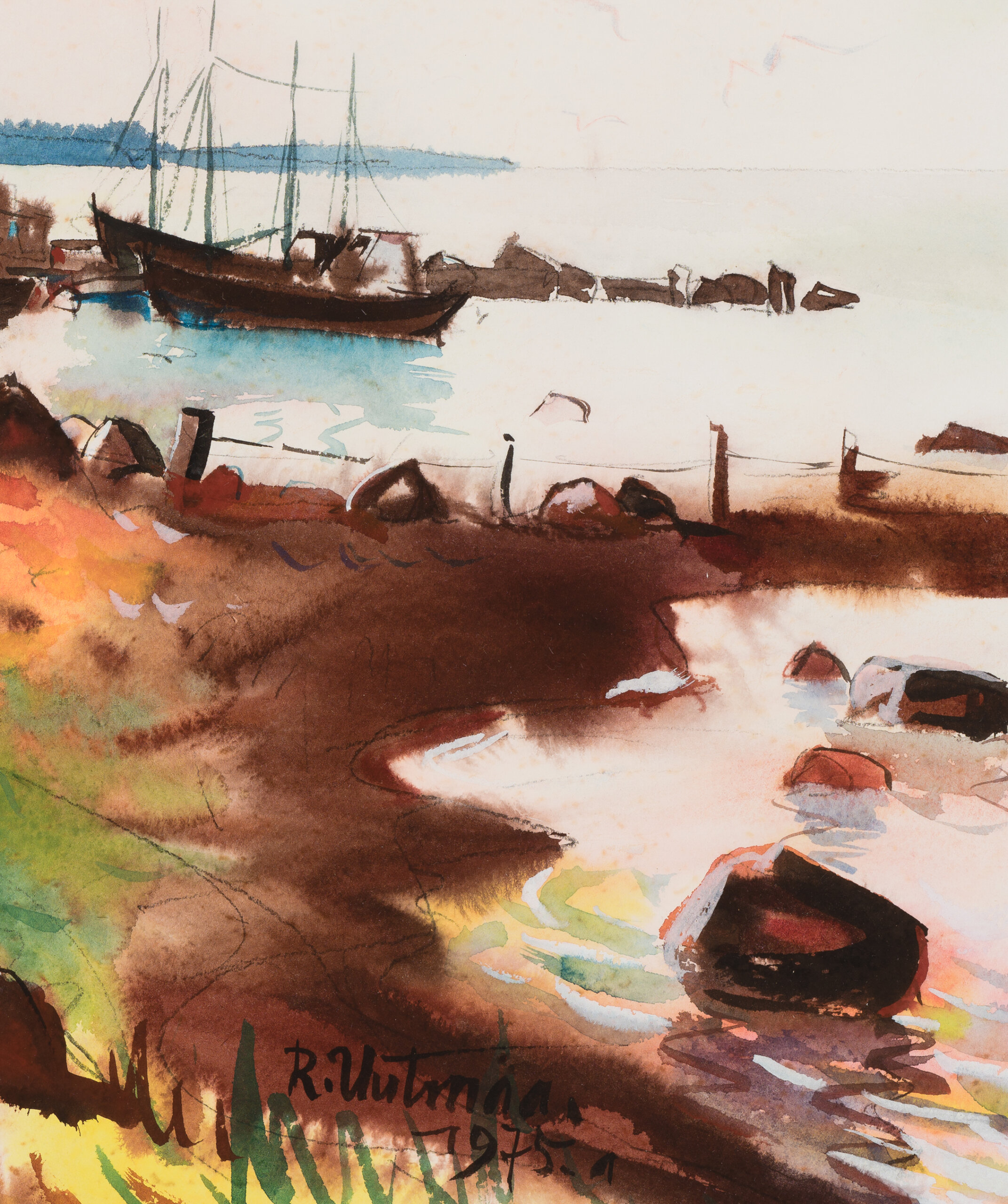 Richard Uutmaa “Õhtu Eisma rannas”, 1975. Km 35 x 45 cm.