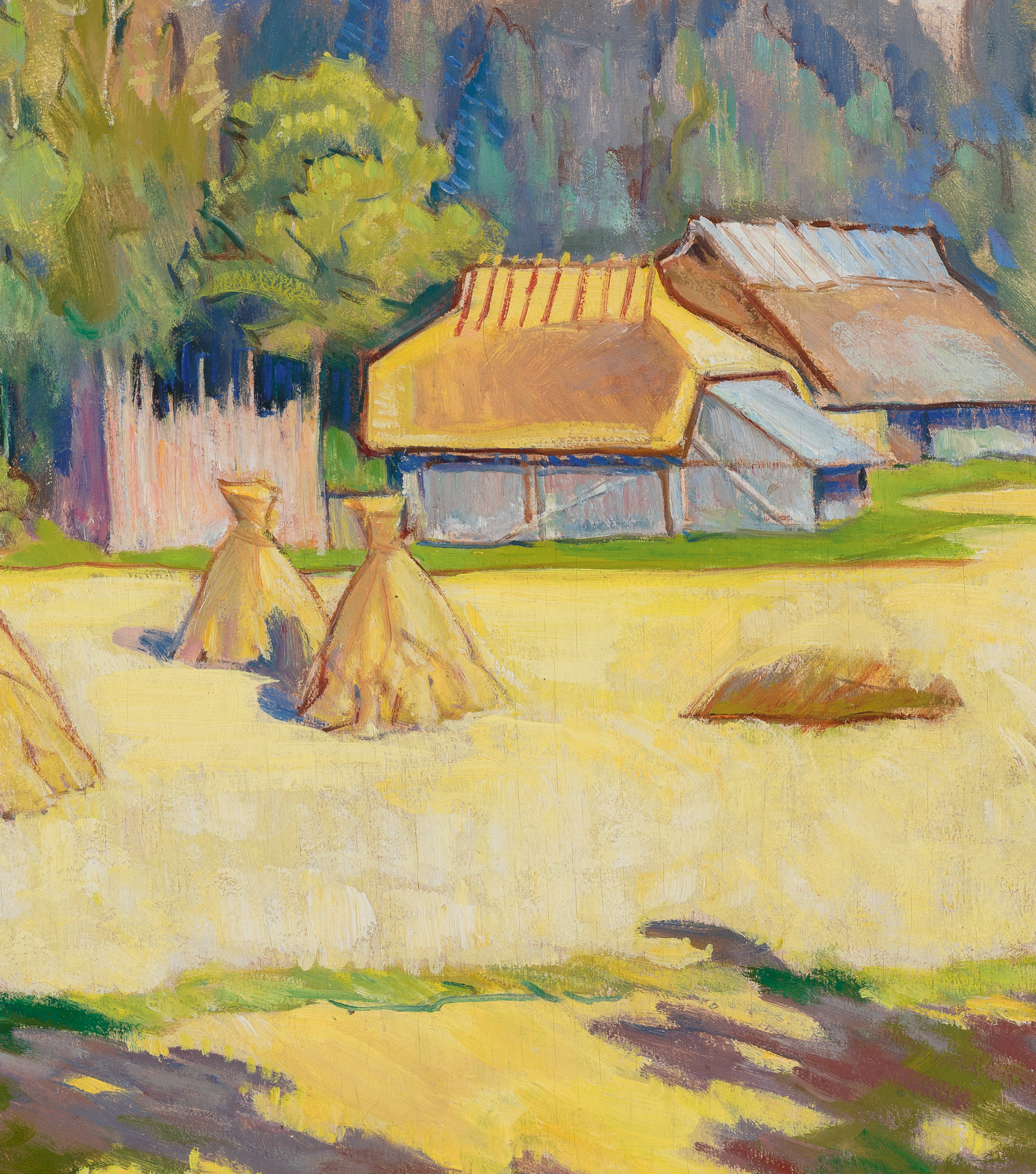 August Jansen “Taluvaade rukkihakkidega”, 1935. 63 x 83 cm.